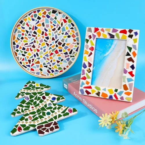 Miniatura 7 de 200g de azulejos de mosaico de cerámica para manualidades, azulejos de cerámica irregulares teñidos de 0.5 cm x 2 cm de porcelana para decoración