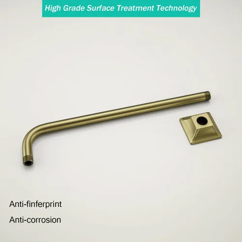 Miniatura 7 de Brazo de ducha de barrido de 16 pulgadas de largo montado en la pared Extensión de cabezal de ducha dorada con brida única, conexión estándar de 1/2