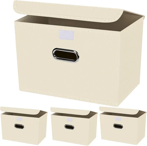 Miniatura 13 de Paquete de 1 Contenedores de Almacenamiento Plegables Grandes con Tapas, Cubos Organizadores de Almacenamiento de Tela para Estantes, Armario