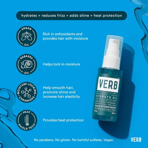 Miniatura 4 de VERB Hydrate Oil - Add Moisture -Increases Shine - Smooth Frizz - Heat Protection for Dry + Frizzy Hair - Amber + Warm Jasmine Scent