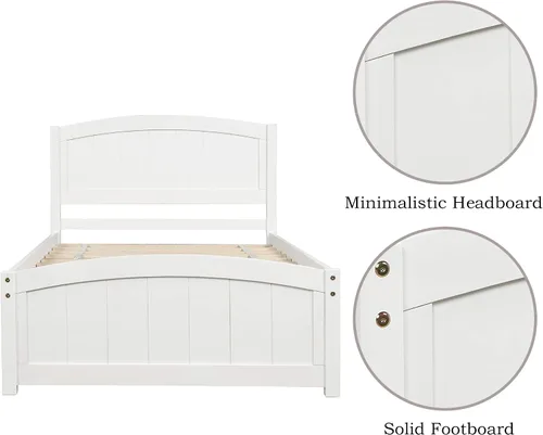 Miniatura 6 de Base de cama individual de madera para niños con cabecero y estribo, cama de plataforma de tamaño individual para niños y niñas, camas individuales