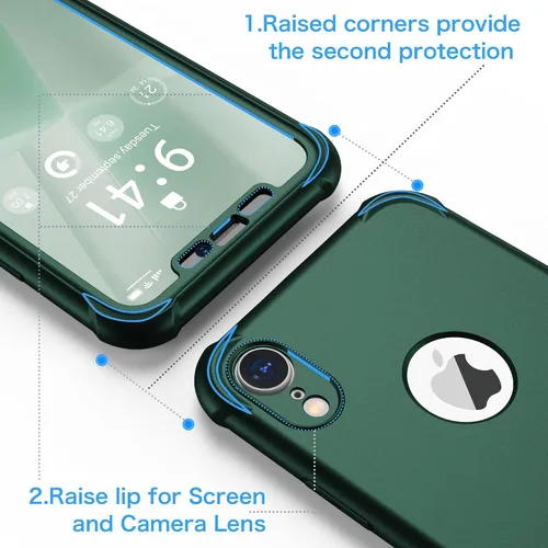 Miniatura 3 de ORETECH Funda para iPhone XR, con [2 x Protectores de Pantalla] [Prueba de Caídas de Grado Militar de 10 Pies] [Protección de Cámara] 360° A Prueba