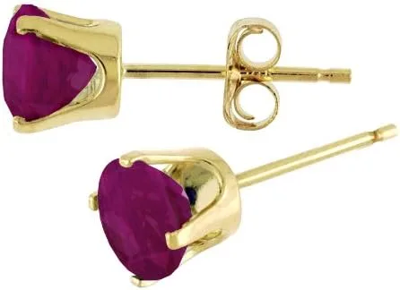 Miniatura 3 de Aretes redondos de rubí natural de 1 quilate en oro amarillo de 14 k, No aplicable, Rubí