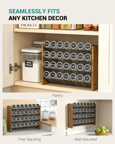 Miniatura 6 de NESAPTO Organizador de especias para gabinete, organizador de condimentos vertical de madera de 4 niveles, montaje en pared o estante de especias