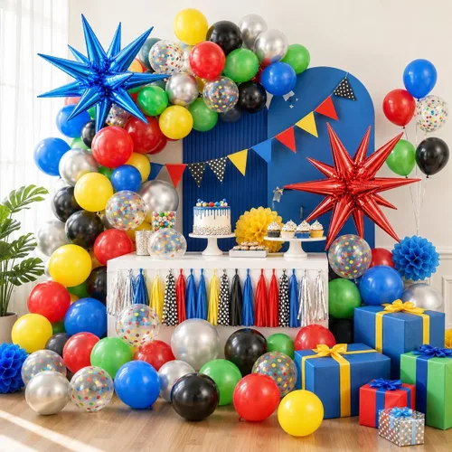 Miniatura 6 de Globos negros y rojos amarillos azules, globos de confeti de 12 pulgadas negros rojos amarillos azules verdes plateados metálicos con globo