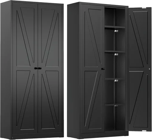 Miniatura 28 de INTERGREAT Armario de almacenamiento de metal con cerradura, gabinete de almacenamiento de metal con cerradura de 72 pulgadas de alto con puertas