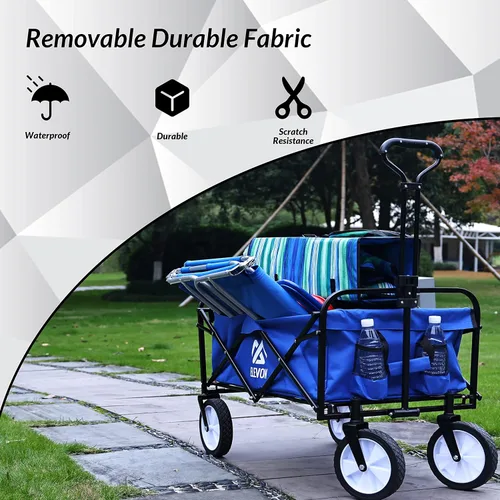 Miniatura 5 de Elevon Marco de acero resistente plegable de 150 libras de capacidad para acampar al aire libre, jardín, carro utilitario para patio, color azul