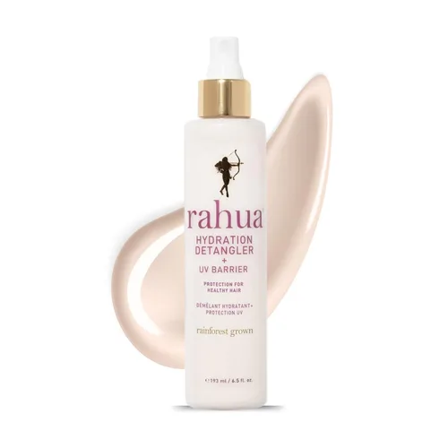 Rahua Desenredante de hidratación + barrera UV, espray sin enjuague para todo tipo de cabello, protector térmico vegano y niebla antiencrespamiento