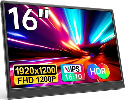 Monitor portátil de 16.0 pulgadas FHD 1920 * 1200P USB C HDMI Ultradelgado IPS para viajes, pantalla con altavoces, HDR Plug&Play, monitor externo