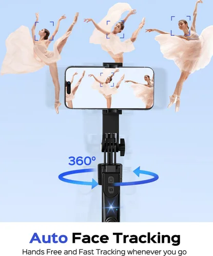 Miniatura 3 de NEMOVA Trípode de seguimiento facial automático de 68 pulgadas para iPhone, trípode de teléfono con rotación de 360° con control remoto inalámbrico