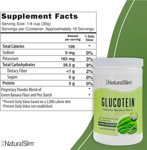 Miniatura 2 de NaturalSlim GLUCOTEIN "Almidón resistente" con plátano verde y guisantes de campo, promueve la salud digestiva y el metabolismo, fibra natural sin