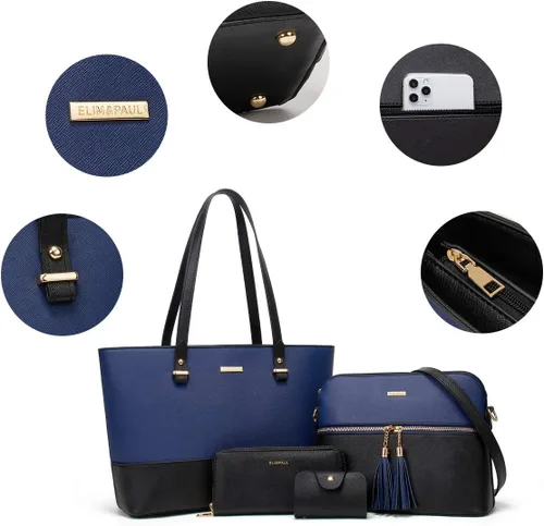 Miniatura 45 de Juego de 4 bolsas modernos para mujer de cuero sintético: bolso tote, bolso de hombro, bolso de mano y cartera.