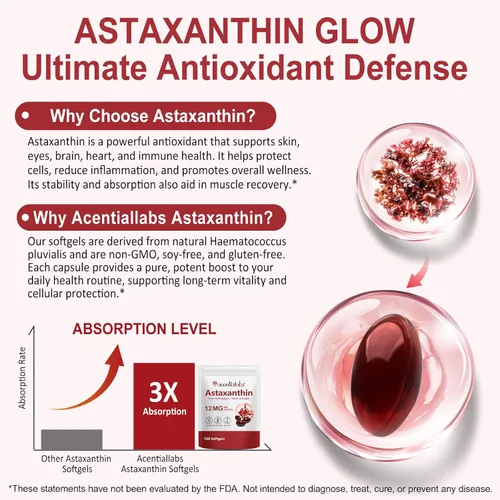 Miniatura 5 de Astaxantina 12 mg, Astaxantina 120 cápsulas blandas premium, extraídas naturalmente de Haematococcus pluvialis Suministro de 4 meses