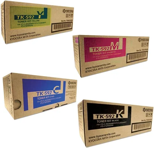 Kyocera Mita TK-592K TK-592C TK-592M TK-592Y FS-C2026 C2126 C2526 C2626 C5250 M6026 - Juego de cartuchos de tóner (negro, cian, magenta, amarillo, 4