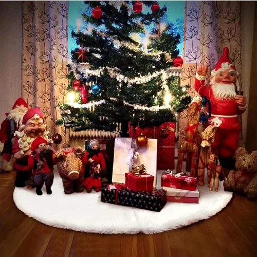Miniatura 4 de AerWo Falda de árbol de Navidad de 60 pulgadas, falda blanca de felpa para árbol de Navidad, decoración de alta gama, suave, clásica, esponjosa
