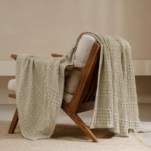 Miniatura 28 de PHF - Manta tejida de punto gofre 100% algodón, suave, ligera, transpirable, acogedora, de verano, para sofá y cama, tejida, estética, decoración