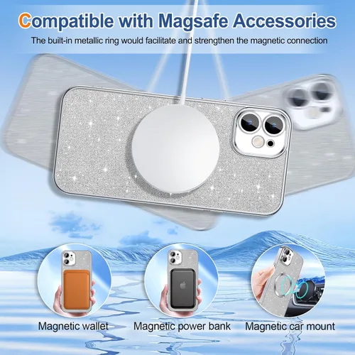 Miniatura 108 de Hython Funda para iPhone 14 Pro Max con purpurina, fundas magnéticas transparentes para teléfono con protector de lente de cámara