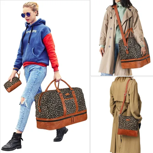 Miniatura 69 de IBFUN Bolsas de fin de semana para mujer, bolsa grande de lona para viaje, bolsa de viaje con compartimento para zapatos, 21 pulgadas, juego de 3
