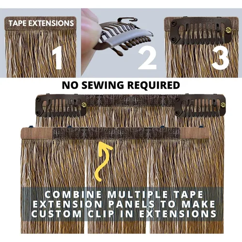 Miniatura 3 de Kit de extensiones de cabello con clip, convierte extensiones de cabello humano con cinta adhesiva en un juego de clip personalizado, clips a Negro