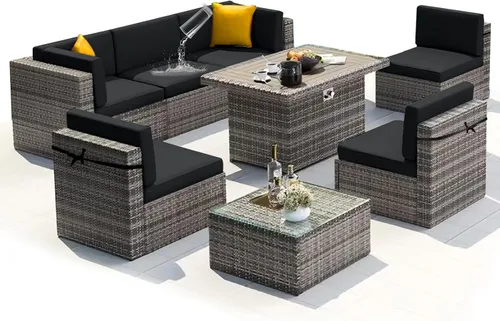 Miniatura 18 de 14 fundas de cojín de patio para juegos de asientos seccionales de muebles de exterior de 7 piezas, resistentes al agua, más 2 almohadas decorativas