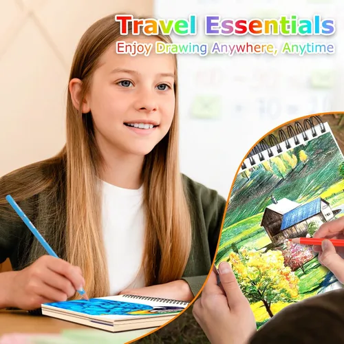Miniatura 5 de Cuaderno de bocetos de 9 x 12 pulgadas, paquete de 2 blocs de 50 hojas con espiral, cuaderno de bocetos de artista, papel de dibujo libre de ácidos