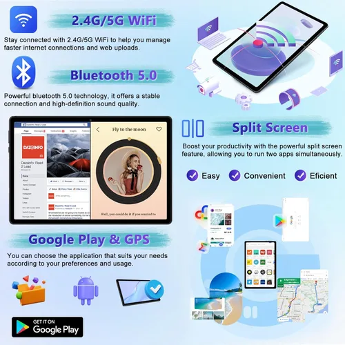Miniatura 6 de Tableta 2025 con Android 15 de 10 pulgadas con teclado de 30 GB de RAM 64 GB ROM, tableta 2 en 1 Octa-Core con Gemini AI, WiFi 5G, 6000 mAh, Negro