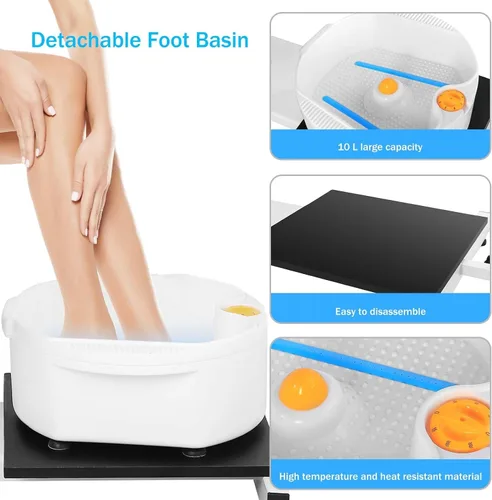Miniatura 4 de Silla de pedicura con baño de pies de masaje para tecnología de uñas y baño de pies, silla de pedicura con rotación de 360 ° en altura ajustable