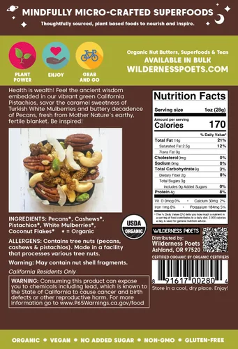 Miniatura 2 de Wilderness Poets, Song of Delight Wild Mix - Mezcla orgánica de frutos secos, anacardos, moras, pistachos, cintas de coco, 3.25 onzas
