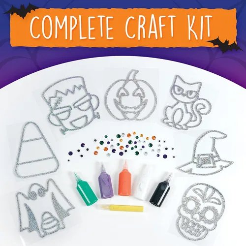 Miniatura 4 de Creativity for Kids Kit de arte para ventana de Halloween Crea 7 atrapasoles espeluznantes con pintura, diamantes de imitación y ojos ondulantes