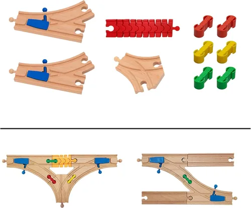 Juego de accesorios de madera para vías de tren, 10 piezas de conectores de tren, compatible con todas las principales marcas de carriles de tren,