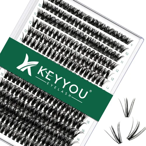 Miniatura 27 de Kit de extensión de pestañas DIY KEYYOU 300 piezas, kit de racimos de pestañas con removedor de pegamento y aplicador, fácil de usar