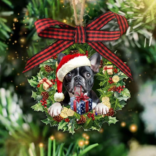 Miniatura 12 de Talataca Boston Terrier con camión rojo de Navidad, árbol de pino, regalo 2D plano para espejo retrovisor, accesorios para el árbol de Navidad