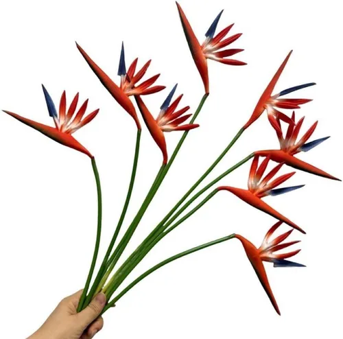Miniatura 11 de Paquete de 8 flores artificiales de 21-1/2 pulgadas, ave del paraíso, planta verde para decoración del hogar, jardín, oficina, veranda, decoración