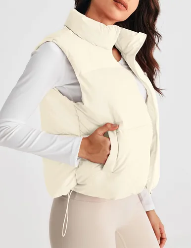 Miniatura 8 de MEROKEETY Chaleco acolchado para mujer, cuello alto, con cremallera, sin mangas, con bolsillos