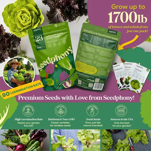 Miniatura 2 de Paquete variado de 23 semillas de lechuga y verduras para ensalada, más de 25,000 semillas de hojas tradicionales sin OGM para plantar lechugas