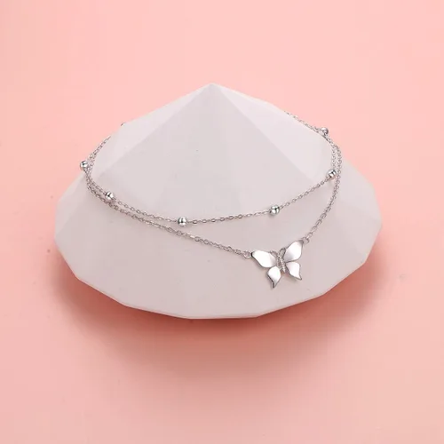 Miniatura 5 de FLYOW Tobillera para mujer de plata de ley S925 ajustable con cuentas de corazón con dije de corazón