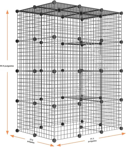 Miniatura 4 de PAWING Jaula grande para gatos de interior – Recinto de alambre de metal para gatos con cubo de almacenamiento, jaula desmontable para gatitos