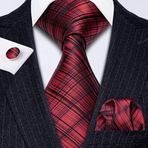 Miniatura 173 de Barry.Wang Juego de corbatas para hombre, corbata de seda a rayas, tejido a cuadros, gemelos formales, negocios, boda