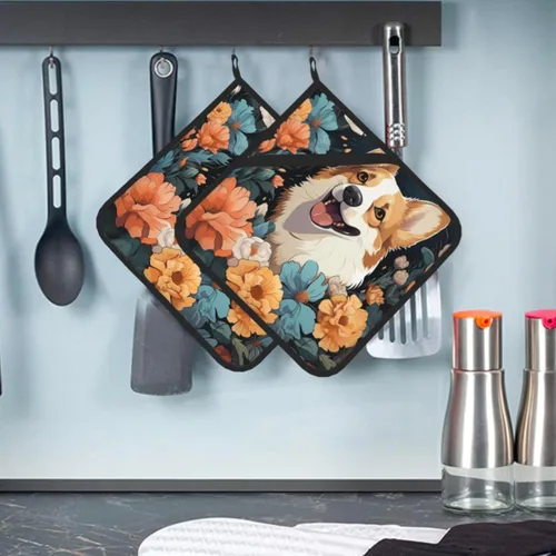 2 soportes para ollas para cocina, resistentes al calor, con patrón Corgi, almohadillas calientes, lavables, para cocinar, salvamanteles cuadrados
