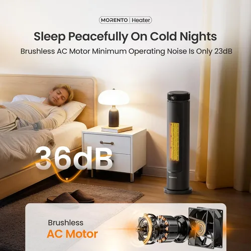 Miniatura 8 de MORENTO Calentador de espacio para uso en interiores, calor rápido de cerámica de 1500 W, calentador eléctrico para habitación grande con control