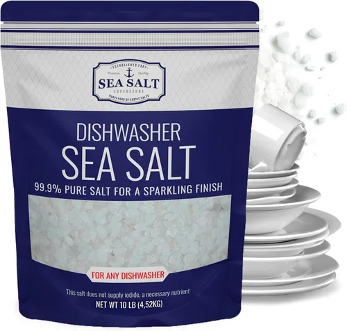 Sal de lavavajillas, suavizante de agua natural, sal marina gruesa de grado alimenticio compatible con lavavajillas Miele, Thermador, Whirlpool y