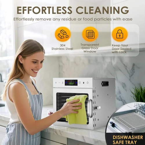 Miniatura 7 de HOPERAN Máquina deshidratadora de alimentos con 8 bandejas de acero inoxidable, temporizador digital y control de temperatura ajustable para cecina