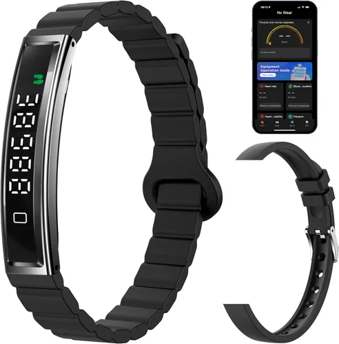 Pulsera inteligente de fitness, monitor de ritmo cardíaco, monitor de actividad del sueño, contador de pasos, calorías, podómetro, impermeable, Negro