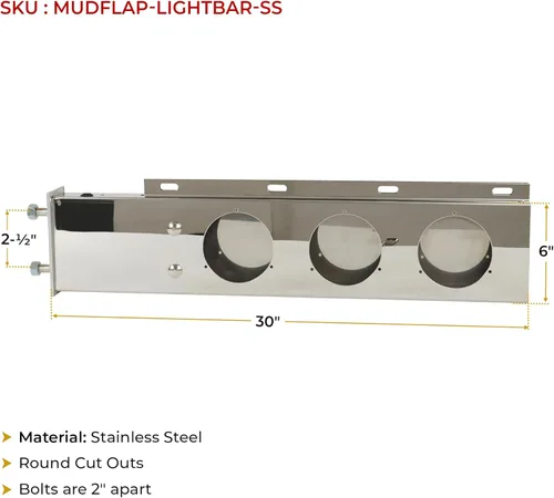 Miniatura 6 de Mytee Products Barra de Luz de Gancho de Tapa de Barro Cargada con Resorte de Acero Inoxidable de 30" con Recortes de Luz Redondos – Espaciado
