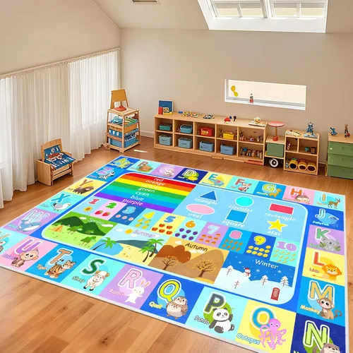 Miniatura 11 de Alfombra infantil para sala de juegos, dormitorio, 2.5 x 4 pies, alfombra educativa ABC para aula, guardería, alfombra antideslizante de aprendizaje