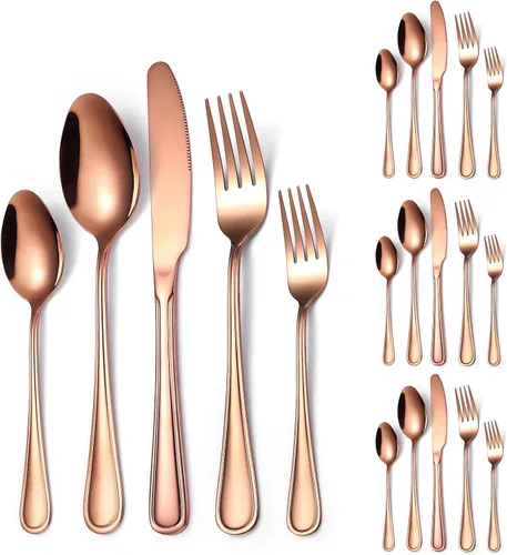 Miniatura 11 de Modern Silverware - Juego de cubiertos martillados de acero inoxidable de 20 piezas para 4 personas, incluye tenedores, cucharas, cuchillos, plateado