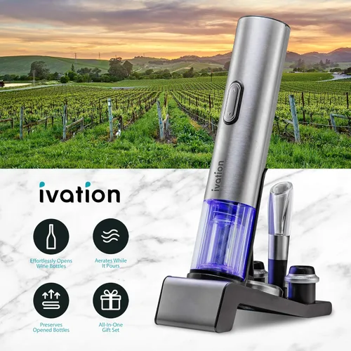 Miniatura 2 de Ivation Juego de regalo de vino 6 en 1: incluye abridor eléctrico de acero inoxidable, conservador al vacío, 2 tapones de corcho, cortador de papel