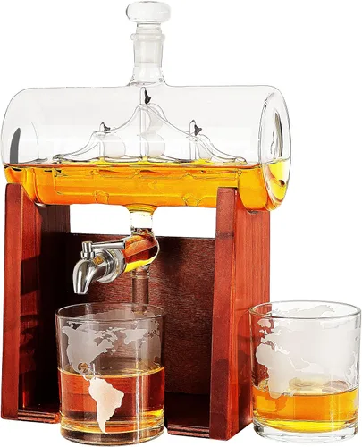 Miniatura 9 de The Wine Savant - Juego de decantador de whisky, dispensador de licor para bar en casa, cristal de cristal, barco de 42.3 fl oz y 2 vasos de whisky