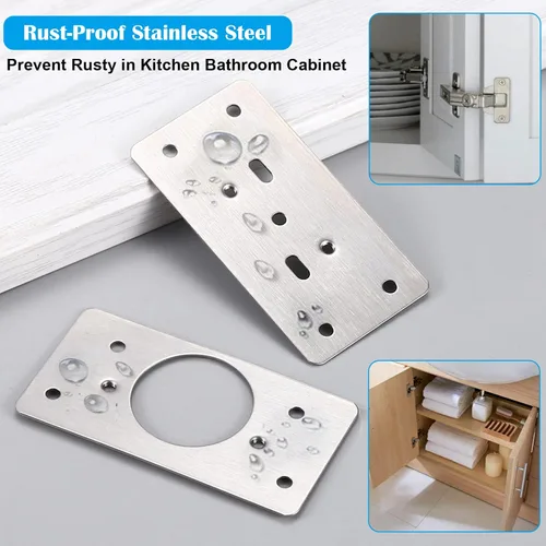 Miniatura 5 de Kit de reparación de bisagras de gabinete de acero inoxidable, placa de reparación de bisagra de puerta con tornillos de montaje