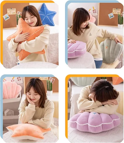 Miniatura 7 de Almohada de suelo de concha de estrella de mar para sofá, almohada de lectura para automóvil (azul, 19.6 pulgadas)